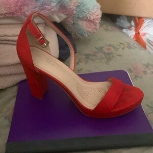 Red suede high heel